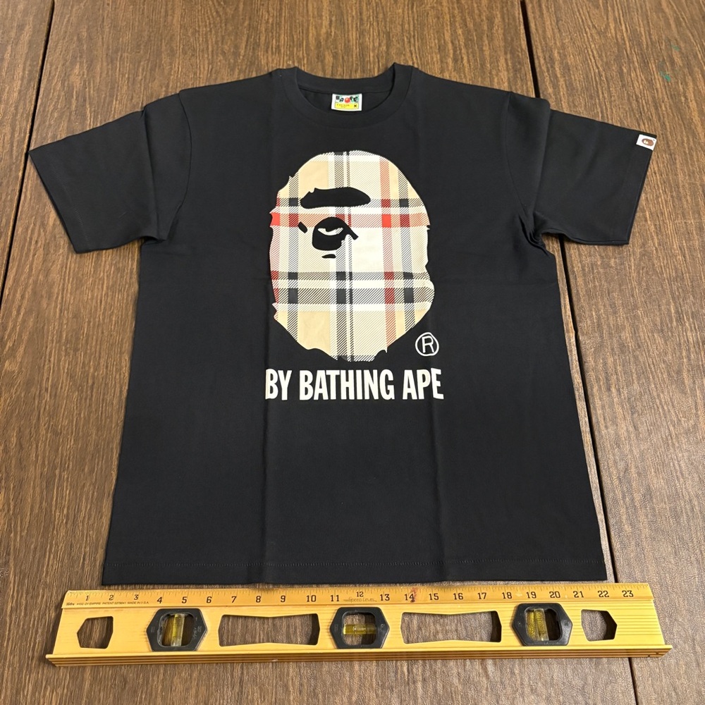Bape Black Tee with Checkered Ape Design